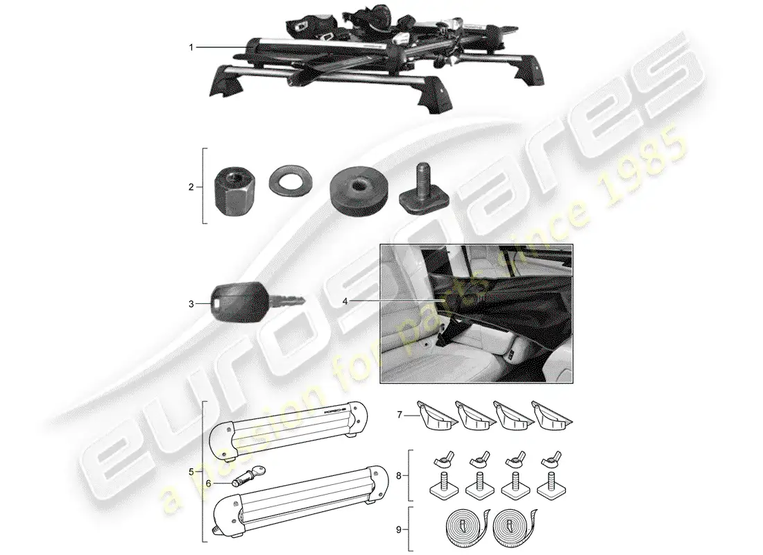 porsche 2016 (tequipment cayenne) ski holder parts diagram