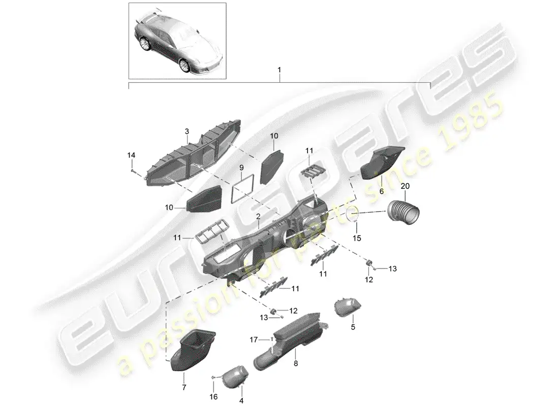 porsche 2014 (991-1 r/gt3/rs) air cleaner parts diagram