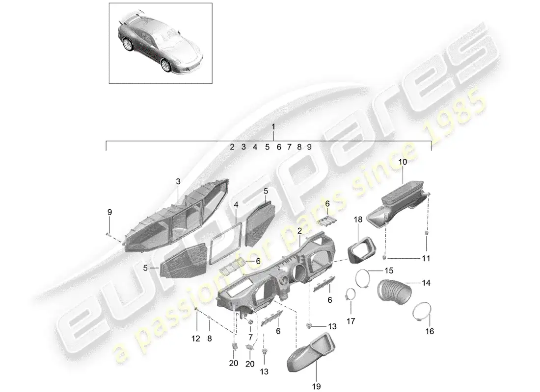 porsche 2014 (991-1 r/gt3/rs) air cleaner parts diagram
