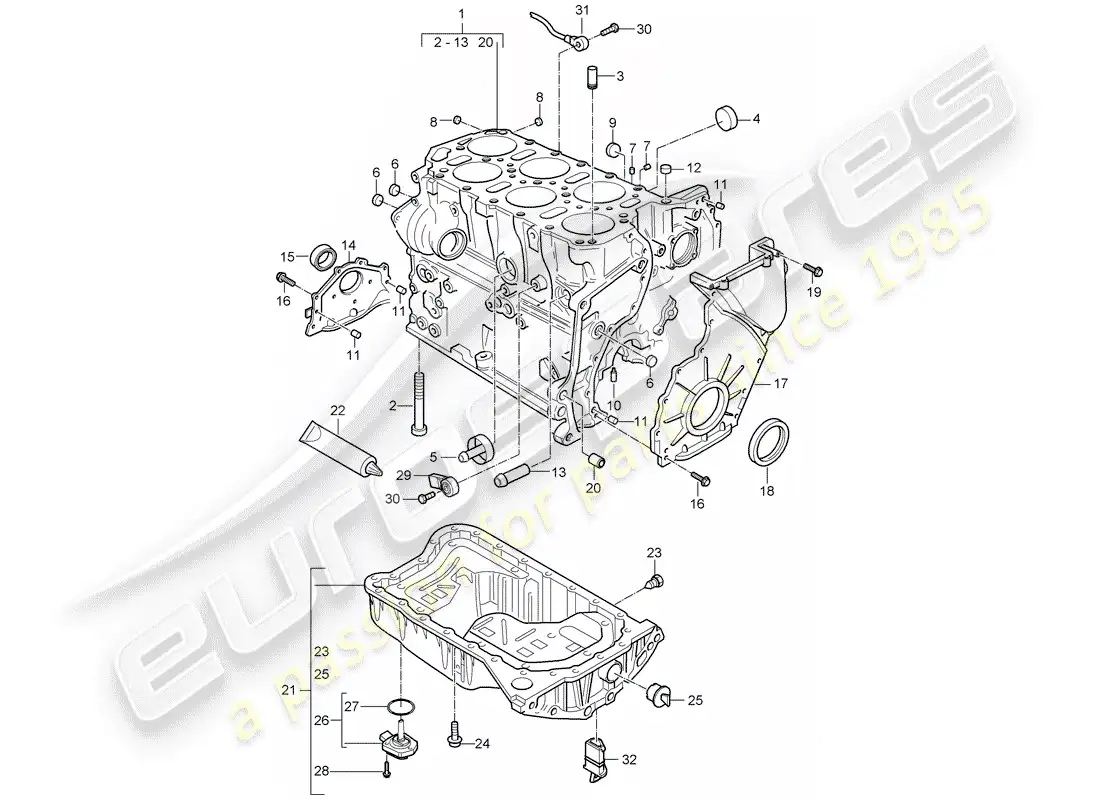 porsche 2003 (cayenne e1 9pa) crankcase parts diagram