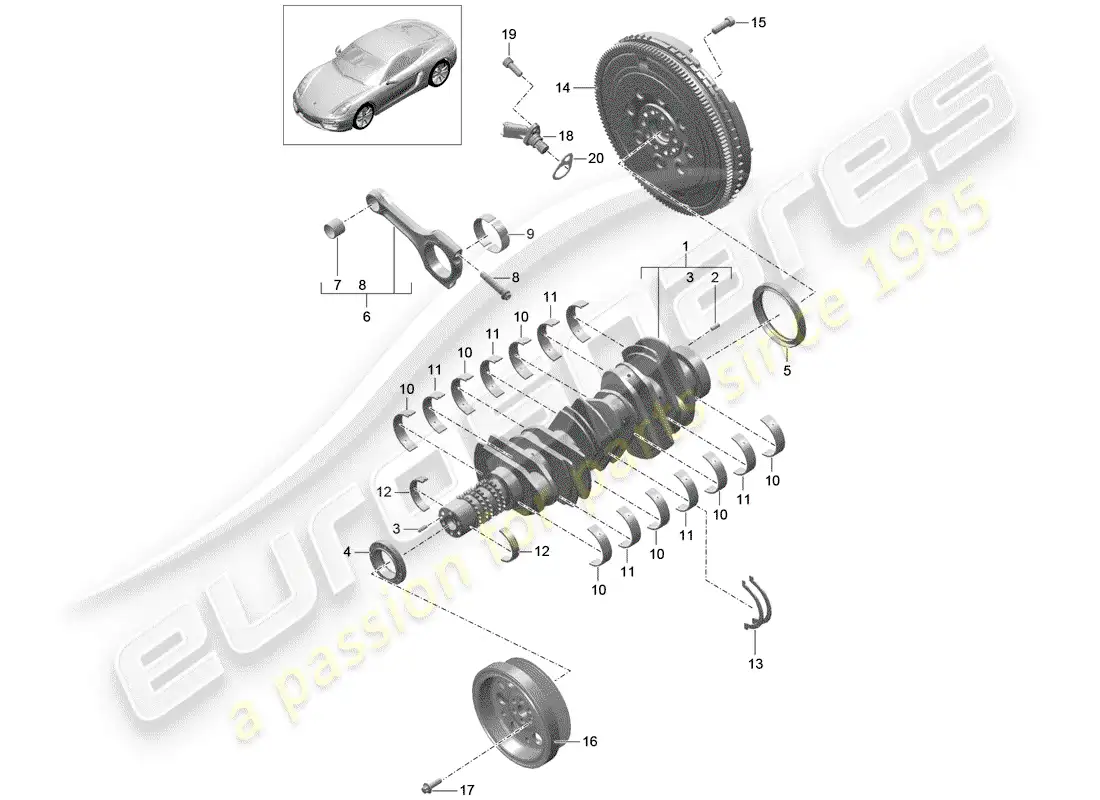 porsche 2014 (981 cayman) crankshaft parts diagram