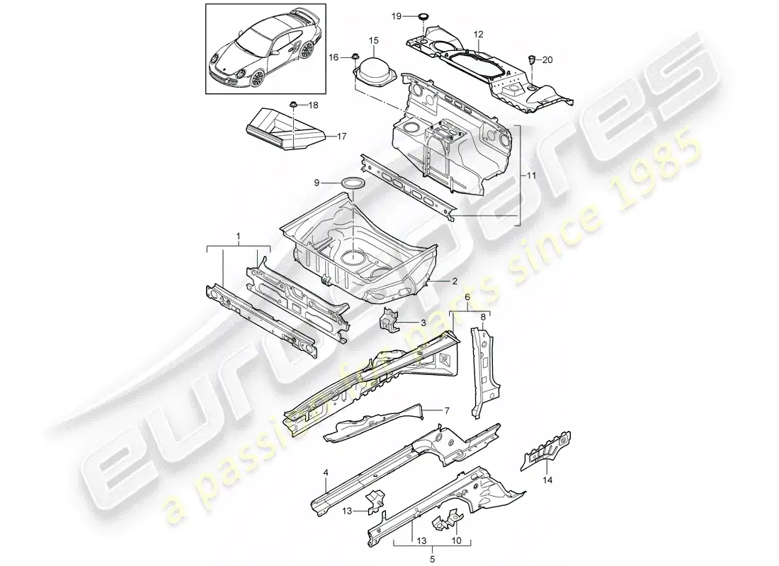 porsche 2012 (997-2 turbo / gt2 rs) front end part diagram