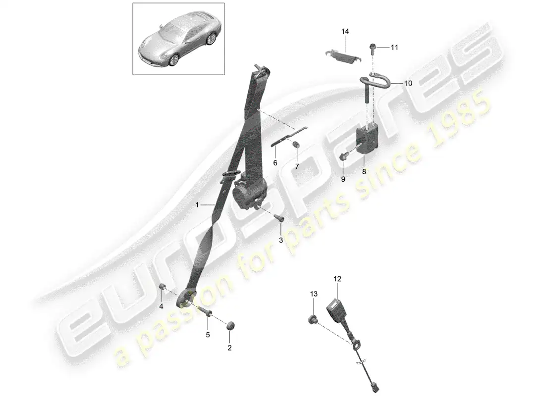 porsche 2017 (991-2) three-point seat belt parts diagram