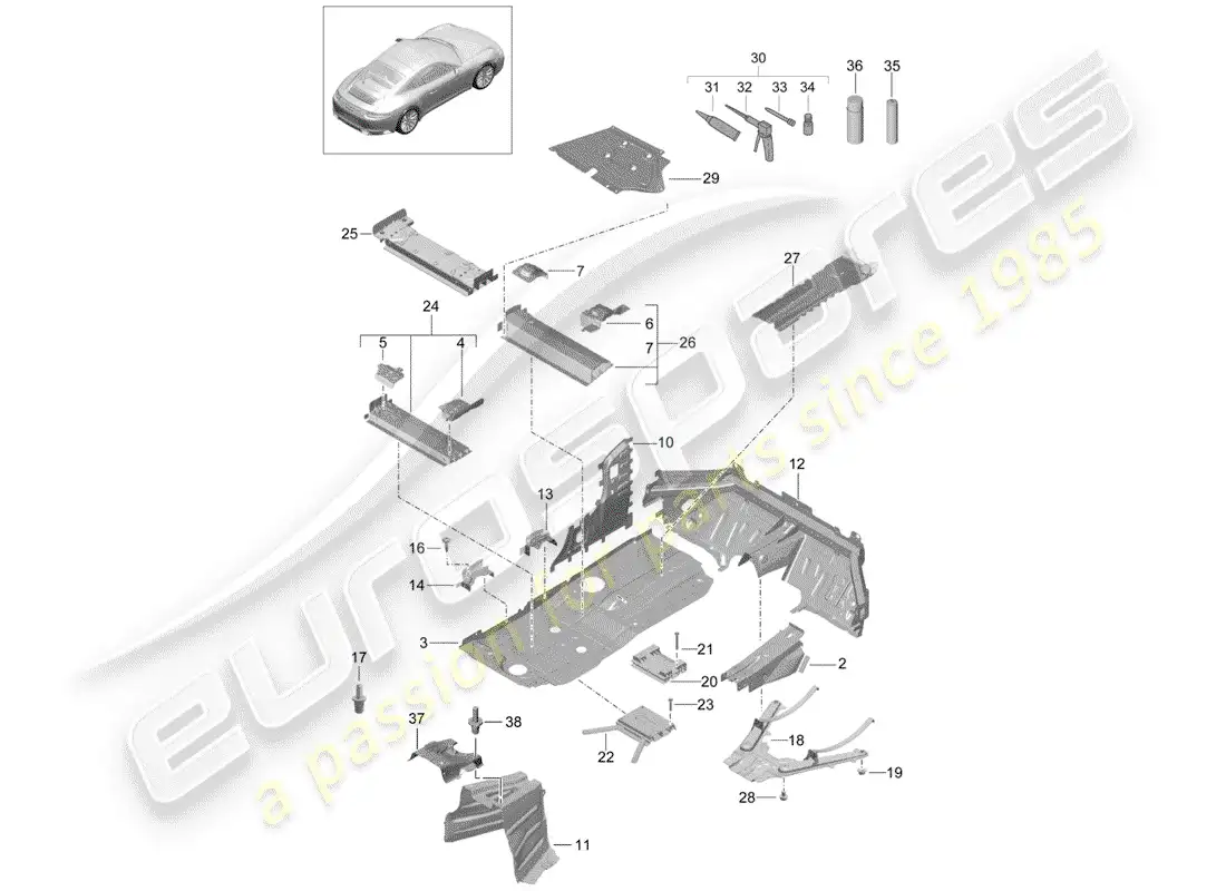 porsche 2017 (991-2) floor plates parts diagram