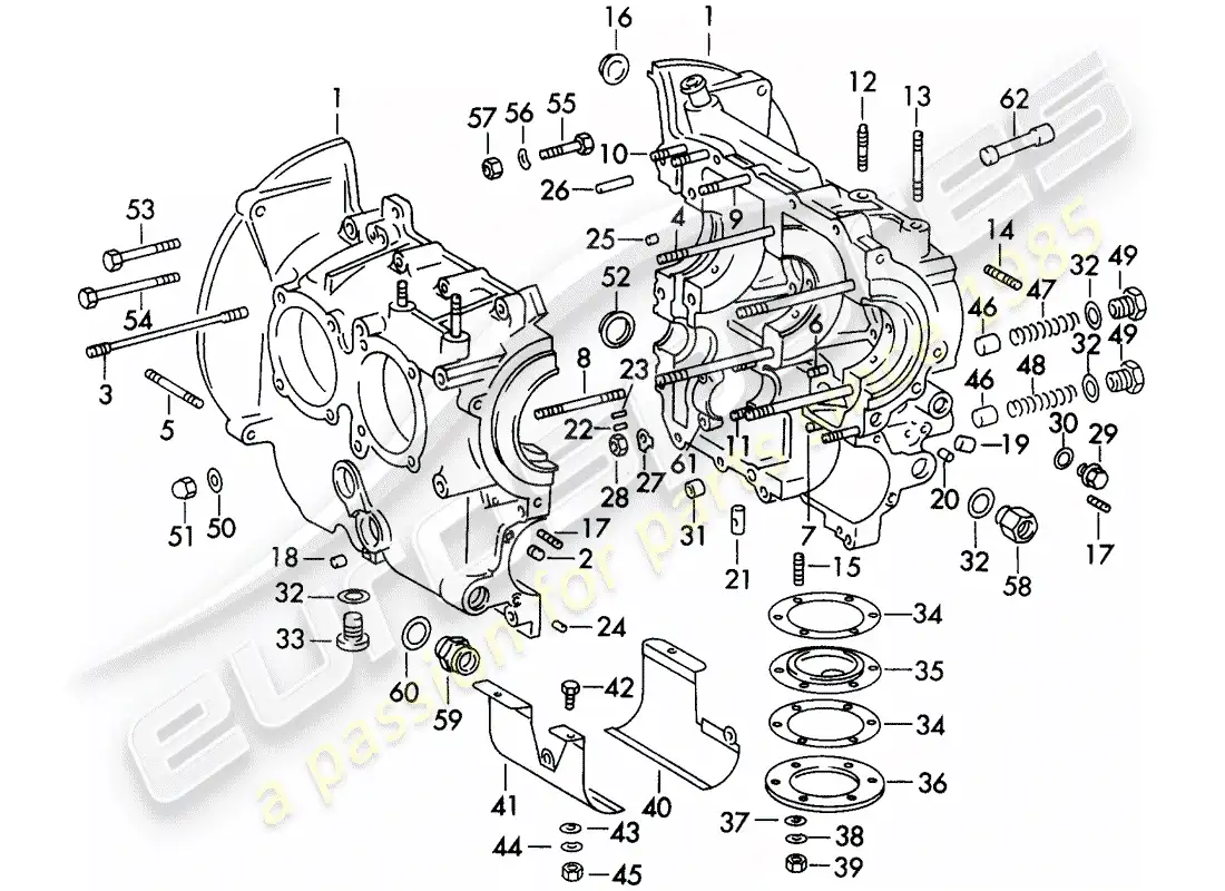 porsche 1961 (356b/356c) crankcase parts diagram