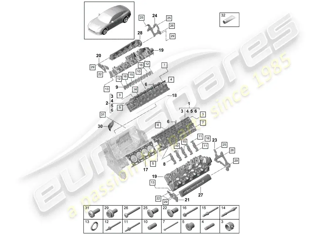 porsche 2019 (panamera 971-1) cylinder head parts diagram