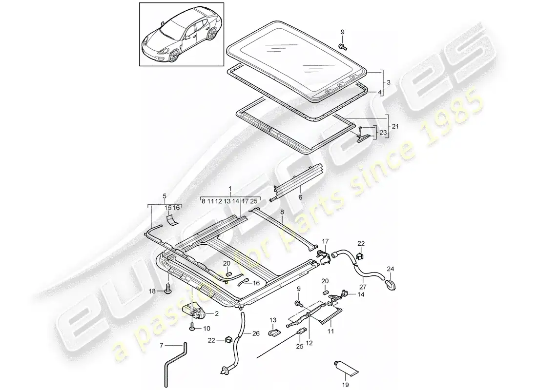 porsche 2014 (panamera 970) sliding/tilting roof parts diagram