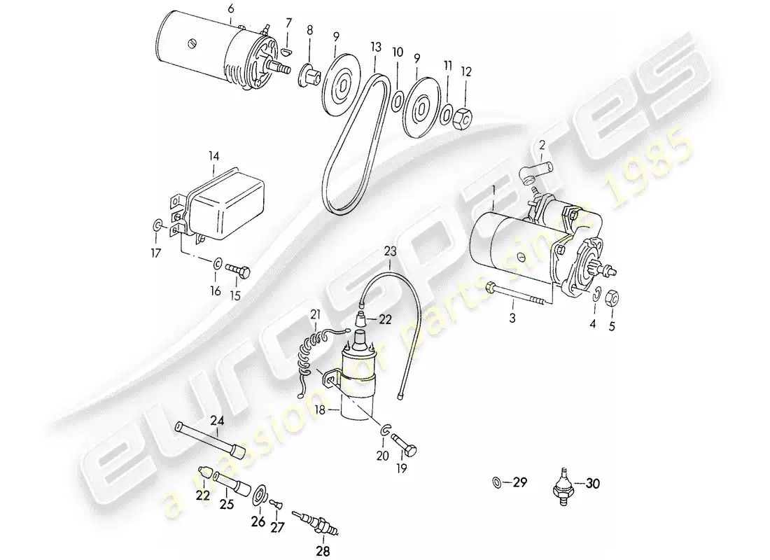 porsche 1954 (356/356a) electrical equipment - engine parts diagram