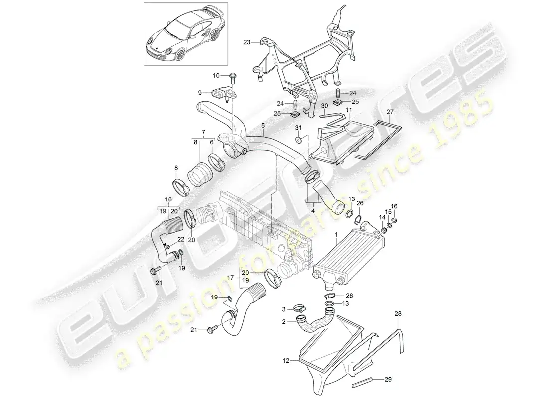 porsche 2012 (997-2 turbo / gt2 rs) turbocharging part diagram
