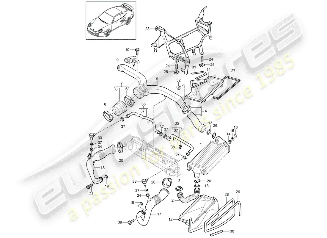 porsche 2012 (997-2 turbo / gt2 rs) turbocharging part diagram