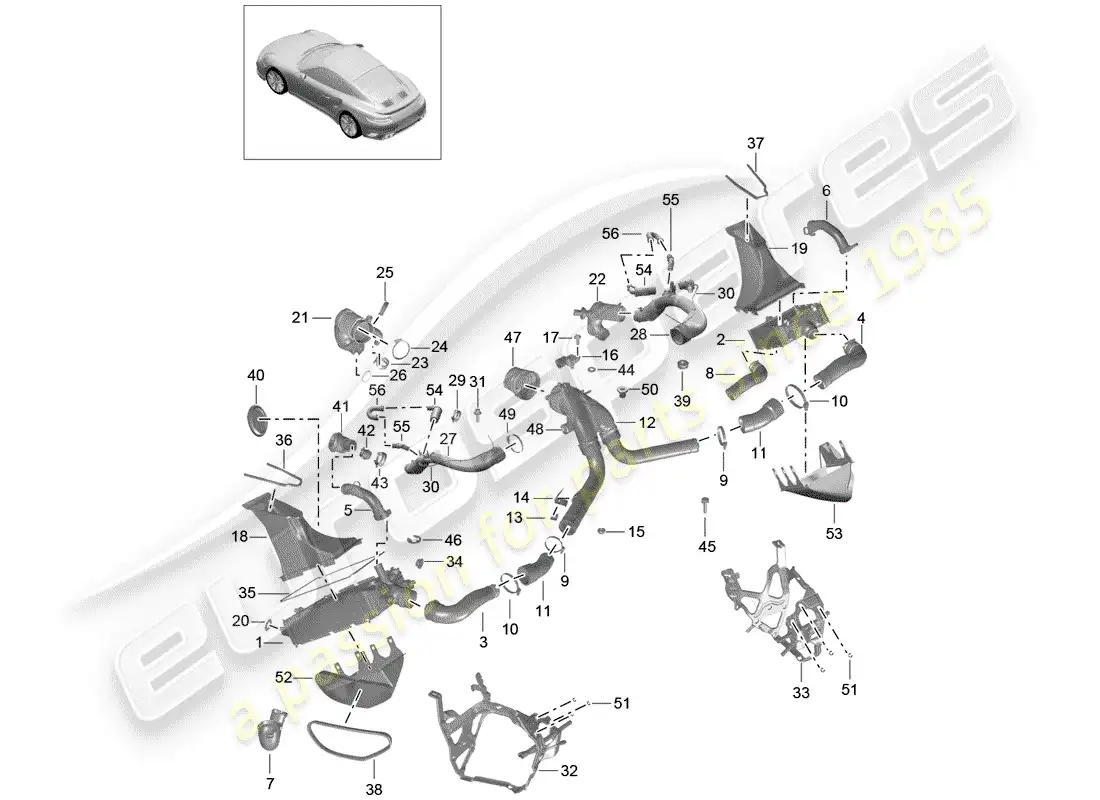 porsche 2020 (991-2 turbo) air duct for charge parts diagram