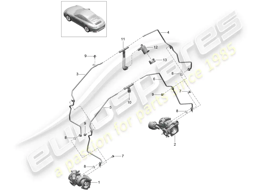 porsche 2019 (991-2) exhaust gas turbocharger parts diagram