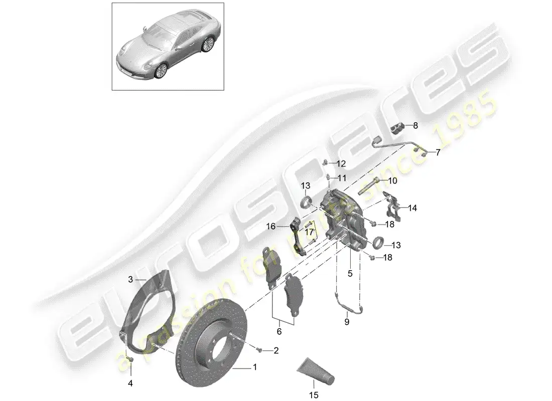 porsche 2019 (991-2) disc brakes parts diagram