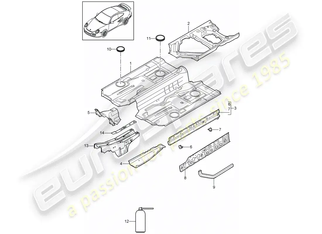porsche 2012 (997-2 turbo / gt2 rs) floor part diagram