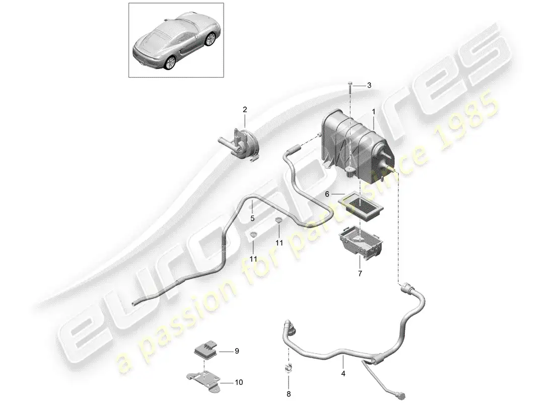 porsche 2015 (981 cayman) evaporative emission canister parts diagram