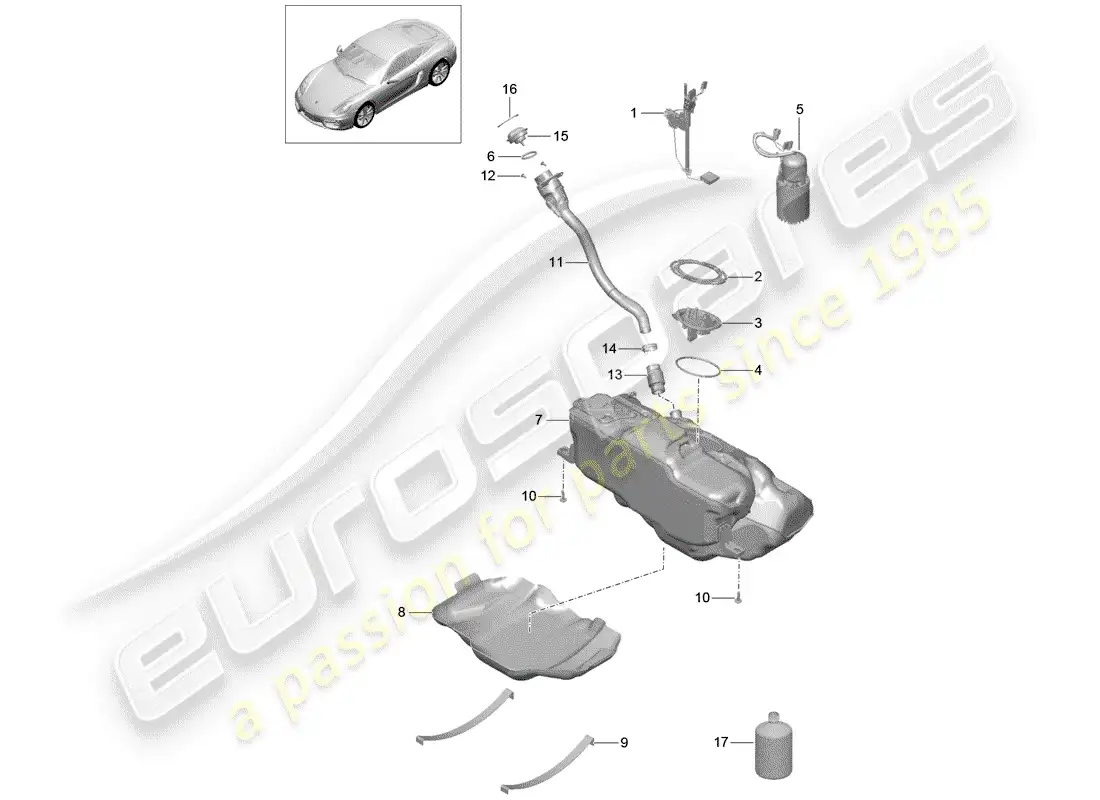 porsche 2015 (981 cayman) fuel tank parts diagram