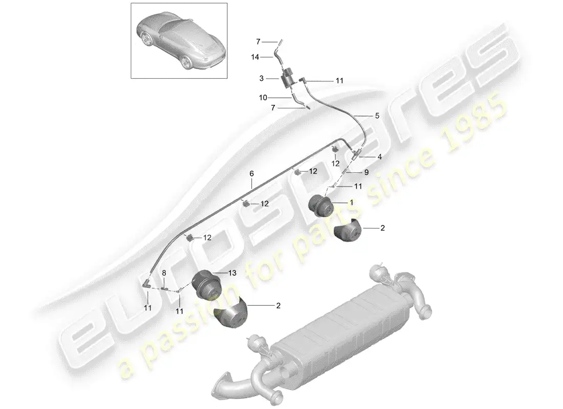 porsche 2015 (991-1) exhaust system parts diagram