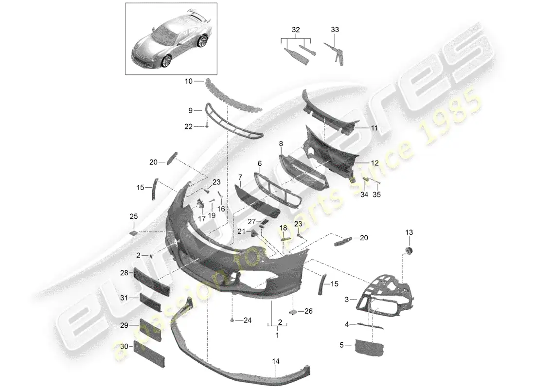 porsche 2014 (991-1 r/gt3/rs) bumper parts diagram