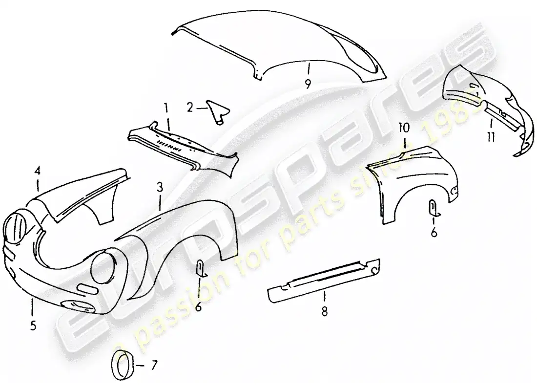 porsche 1958 (356/356a) exterior panelling parts diagram