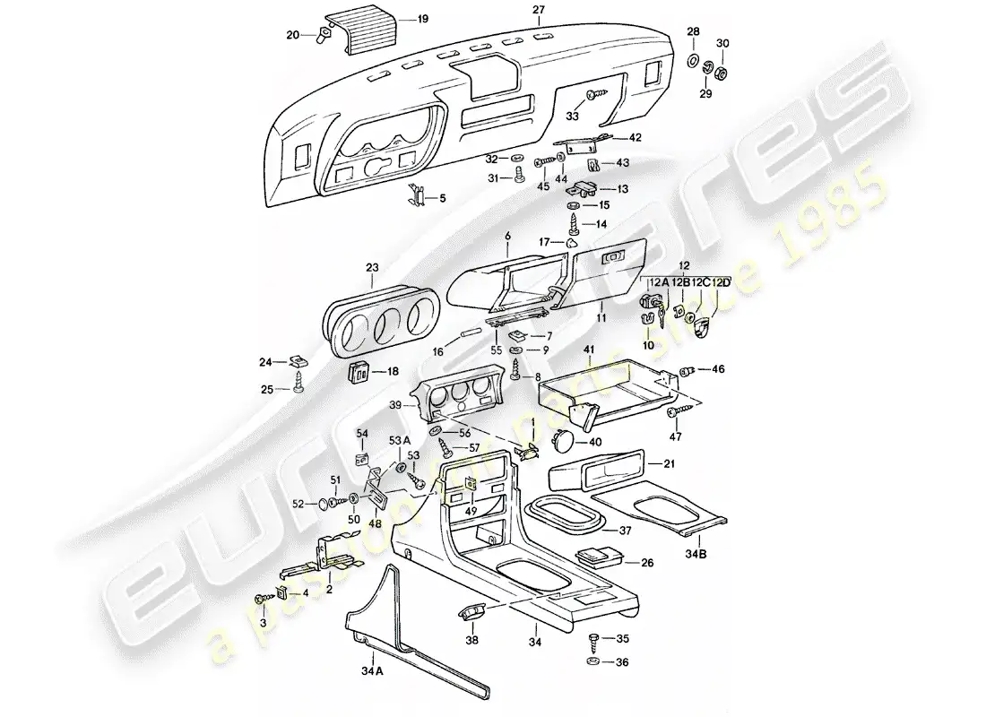 porsche 1981 (924) dashboard - center console parts diagram