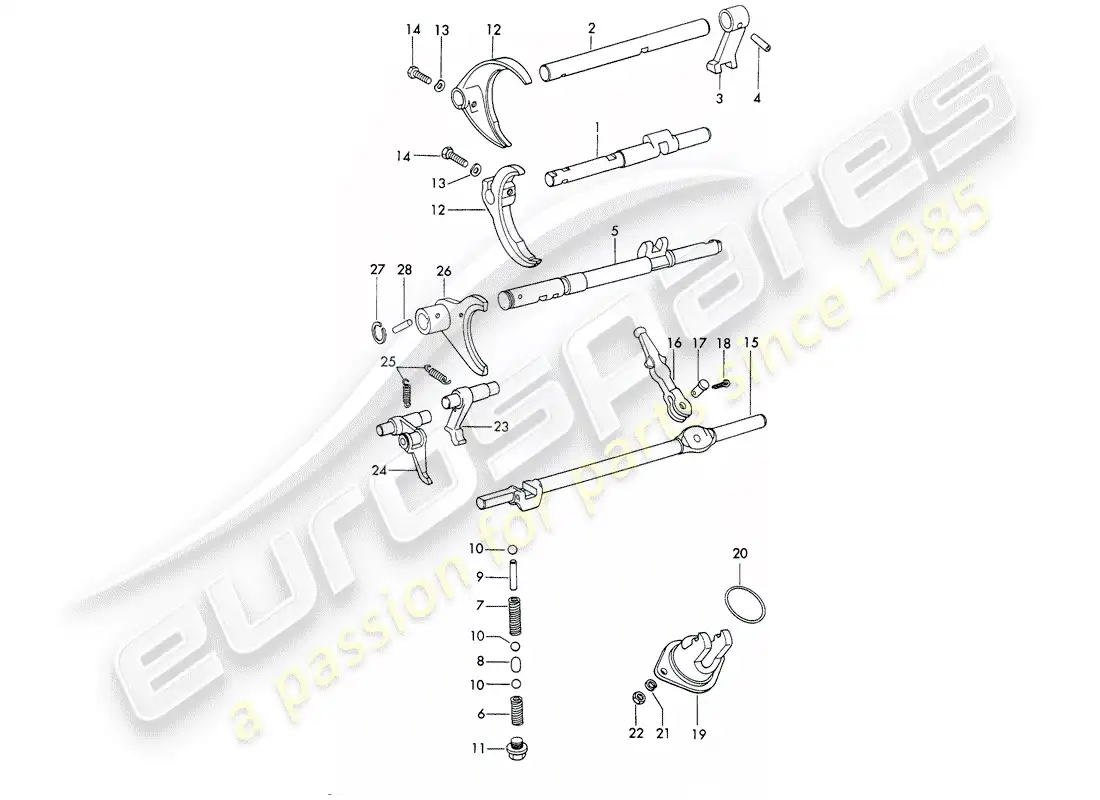porsche 1968 (911/912) shift rods - shift forks - sportomatic parts diagram