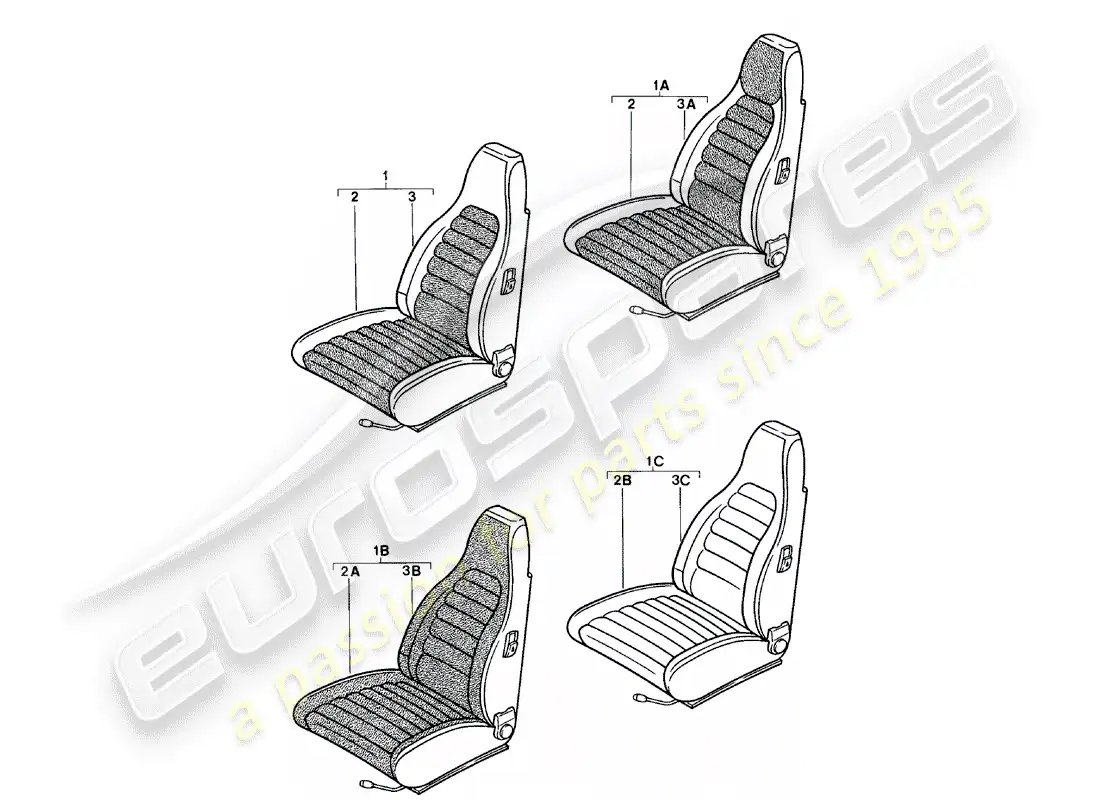 porsche 1980 (924) front seat - complete - and - cover parts diagram