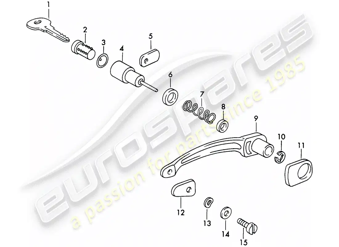 porsche 1954 (356/356a) door handle, outer - and - single parts parts diagram