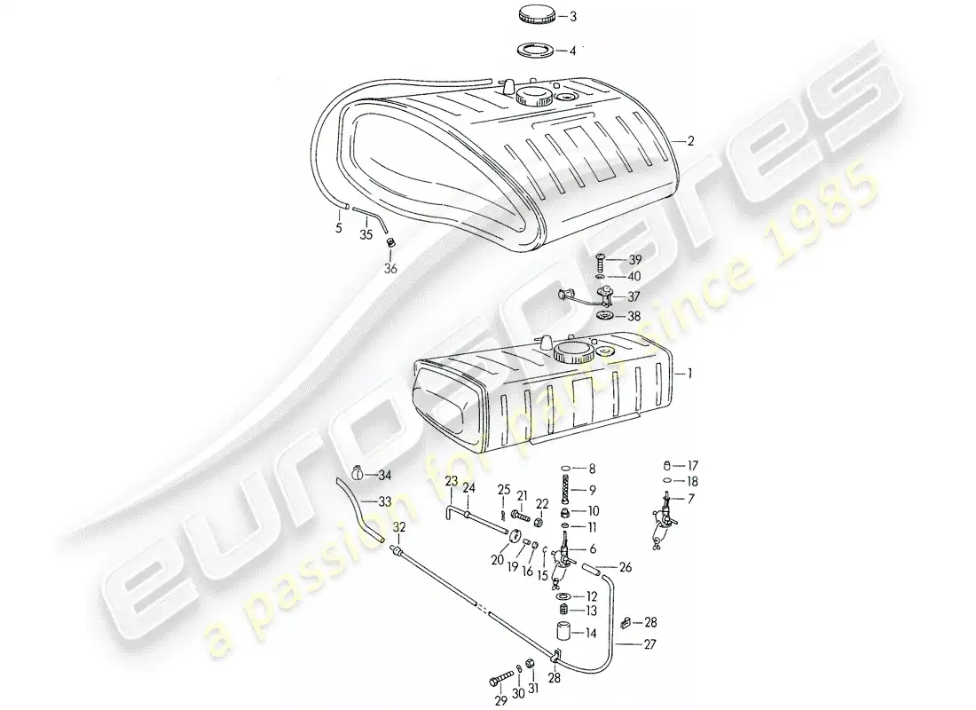 porsche 1955 (356/356a) fuel tank parts diagram