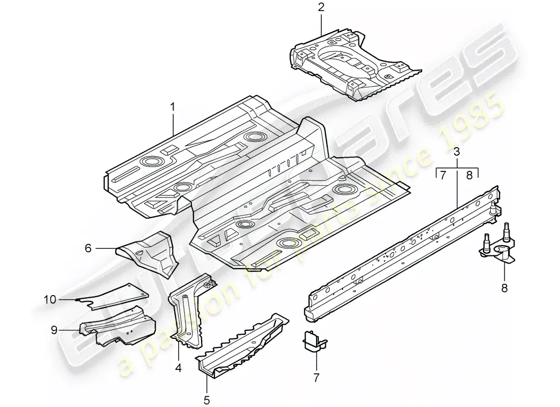 porsche 2003 (996) floor pan parts diagram