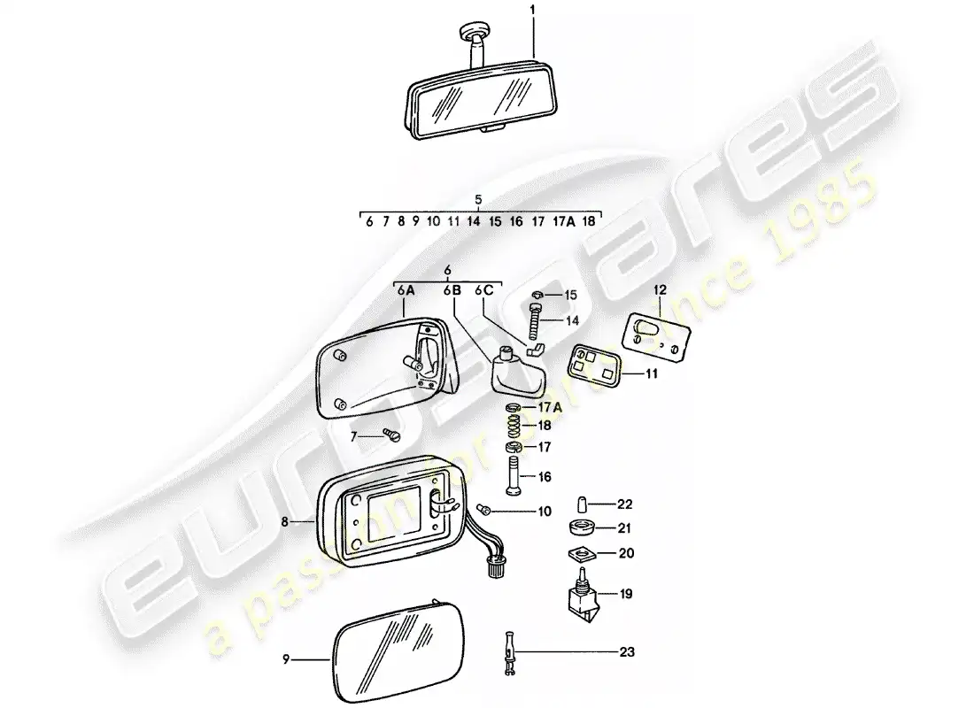 porsche 1980 (911) rear-view mirror - rear view mirror parts diagram