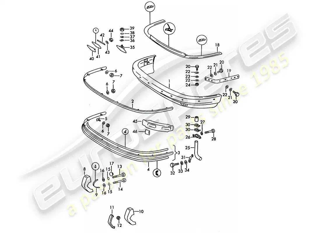 porsche 1969 (911/912) bumper - d >> - mj 1968 parts diagram