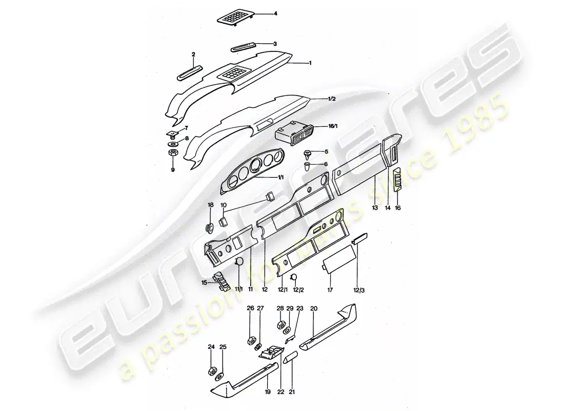 porsche 1975 (911 turbo) dashboard parts diagram