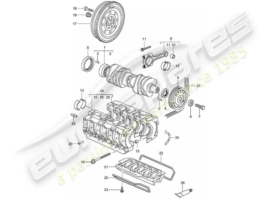 porsche 2002 (996) crankshaft parts diagram