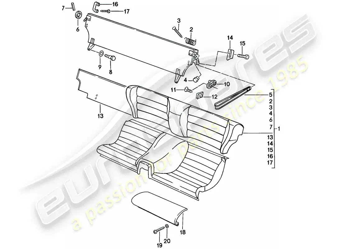 porsche 1977 (924) emergency seat - single parts parts diagram
