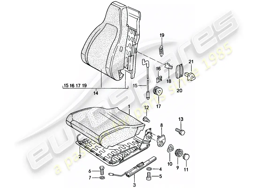 porsche 1977 (924) front seat - single parts parts diagram