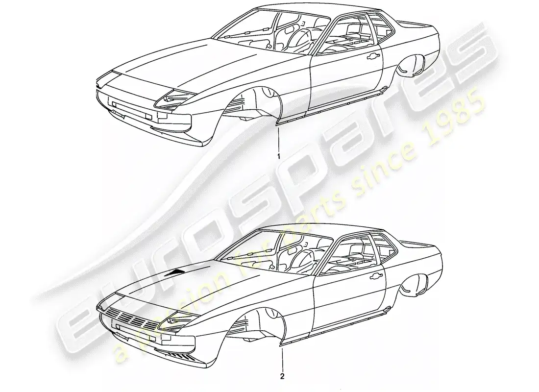 porsche 1977 (924) car body - with: - cover - fender - doors parts diagram