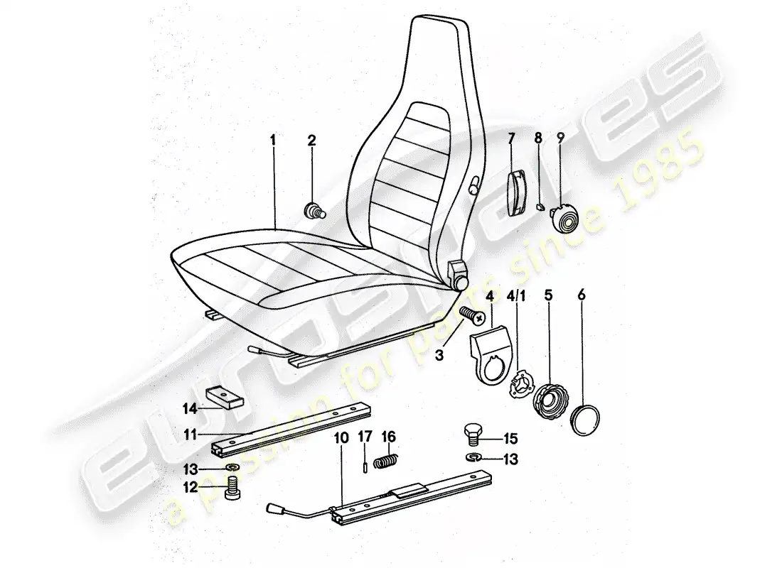 porsche 1975 (911 turbo) front seat - complete parts diagram