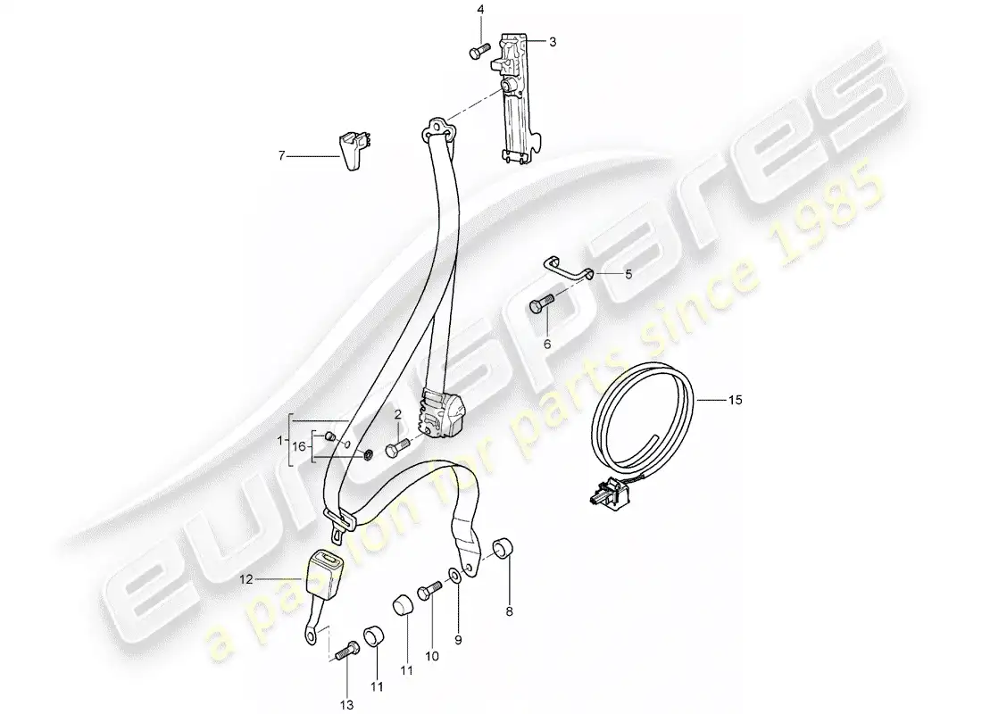 porsche 2001 (996) three-point seat belt parts diagram