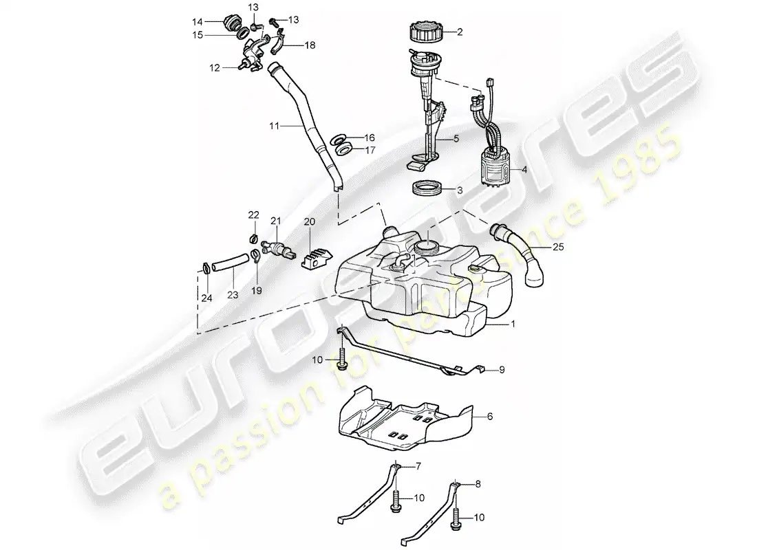 porsche 2001 (996) fuel tank parts diagram