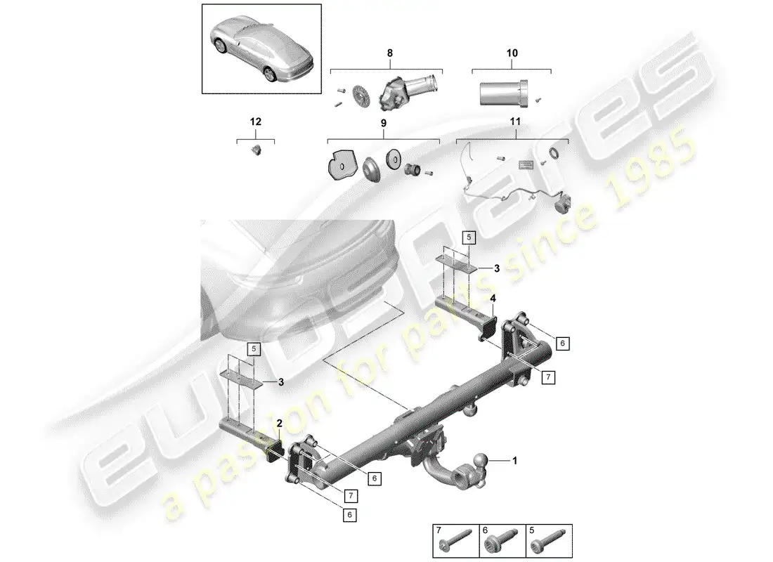 porsche 2018 (panamera 971-1) tow hitch parts diagram