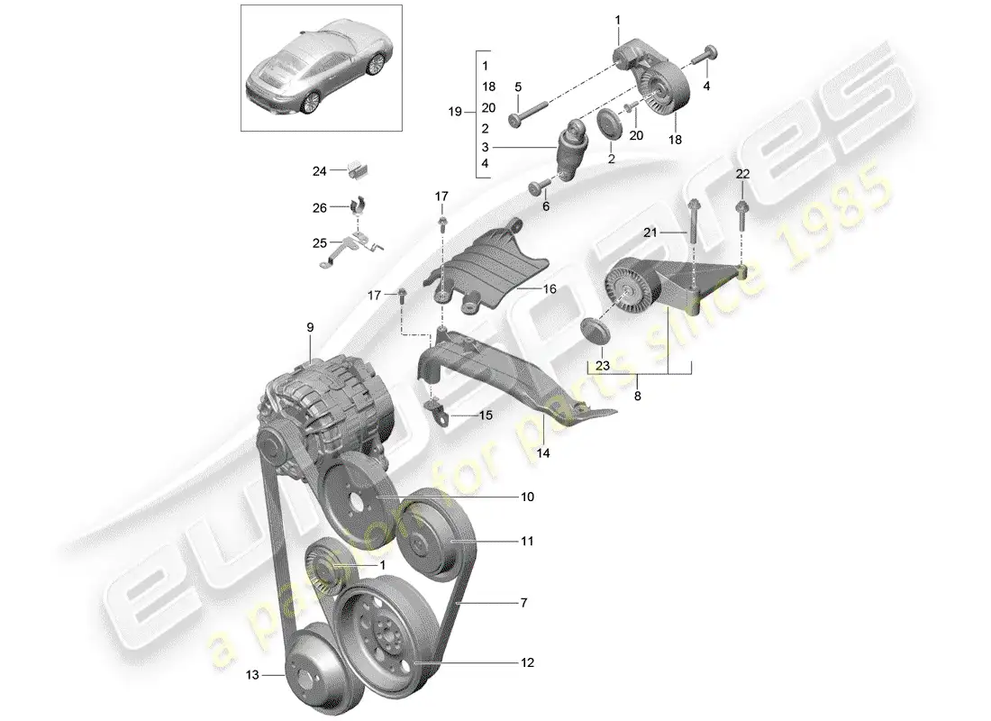 porsche 2017 (991-2) belt tensioning damper parts diagram