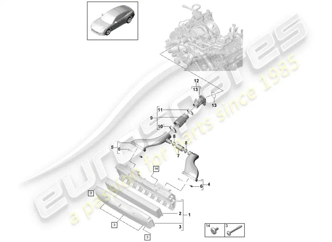 porsche 2017 (panamera 971-1) air cleaner with connecting parts diagram