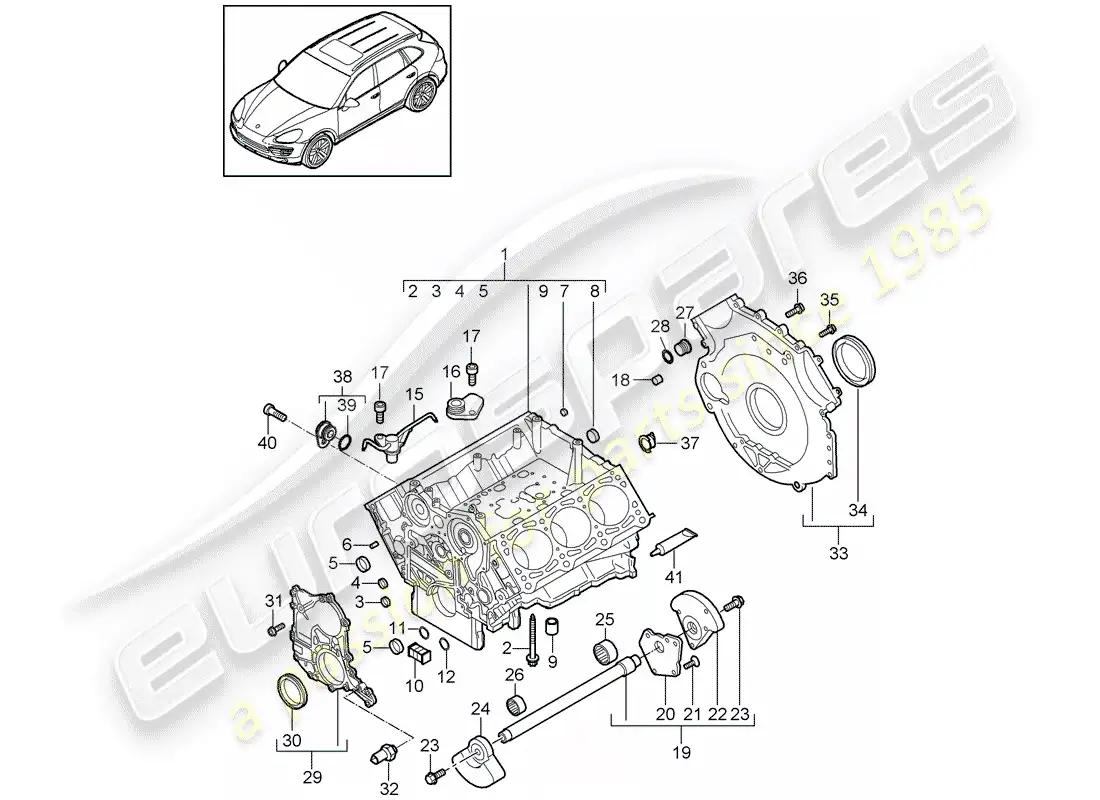 porsche 2012 (cayenne e2 92a) crankcase parts diagram