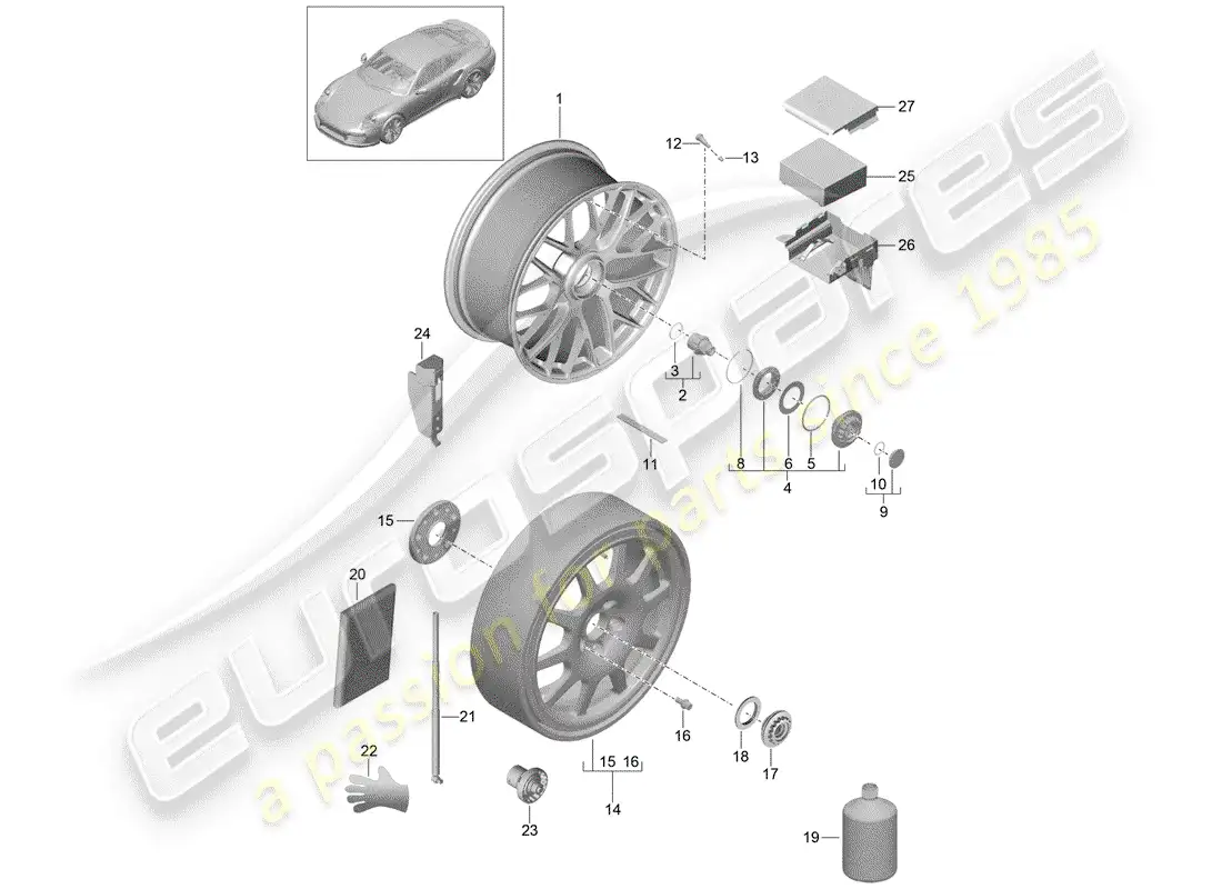 porsche 2017 (991-2 turbo) alloy wheel with parts diagram