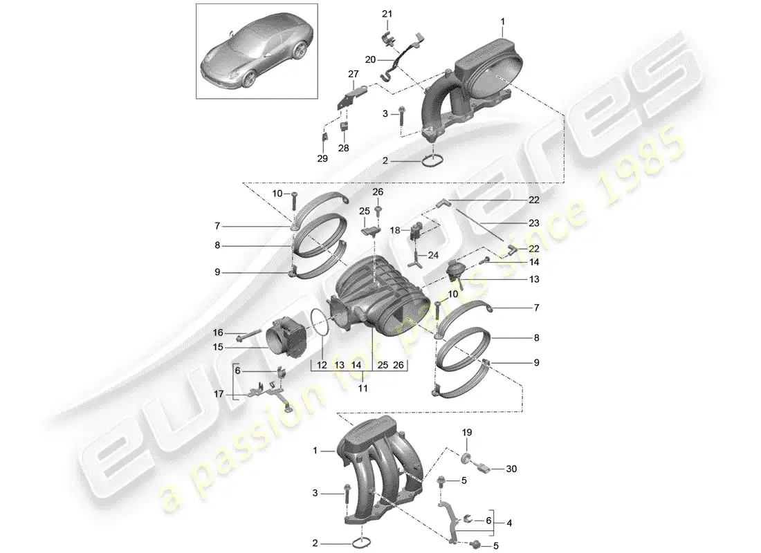 porsche 2013 (991-1) intake air distributor parts diagram