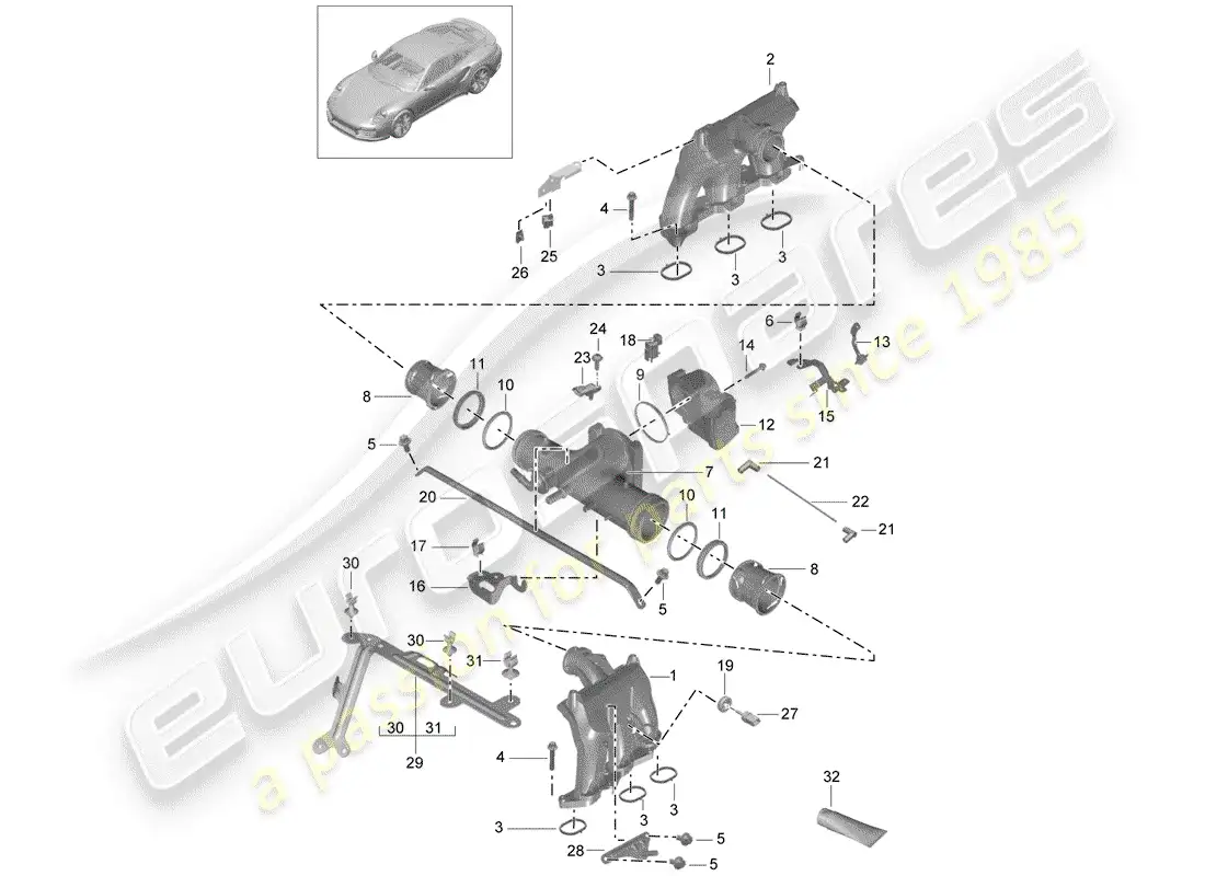 porsche 2016 (991-1 turbo) intake air distributor parts diagram