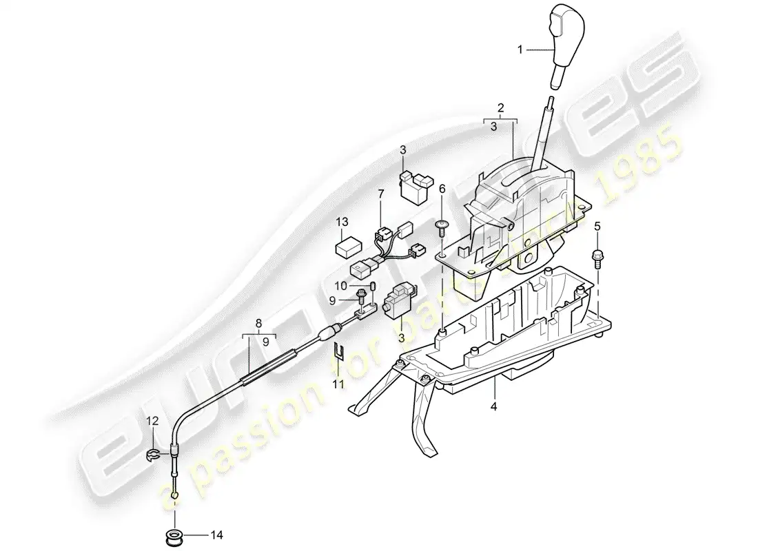 porsche 2007 (cayenne e1 9pa) selector lever parts diagram