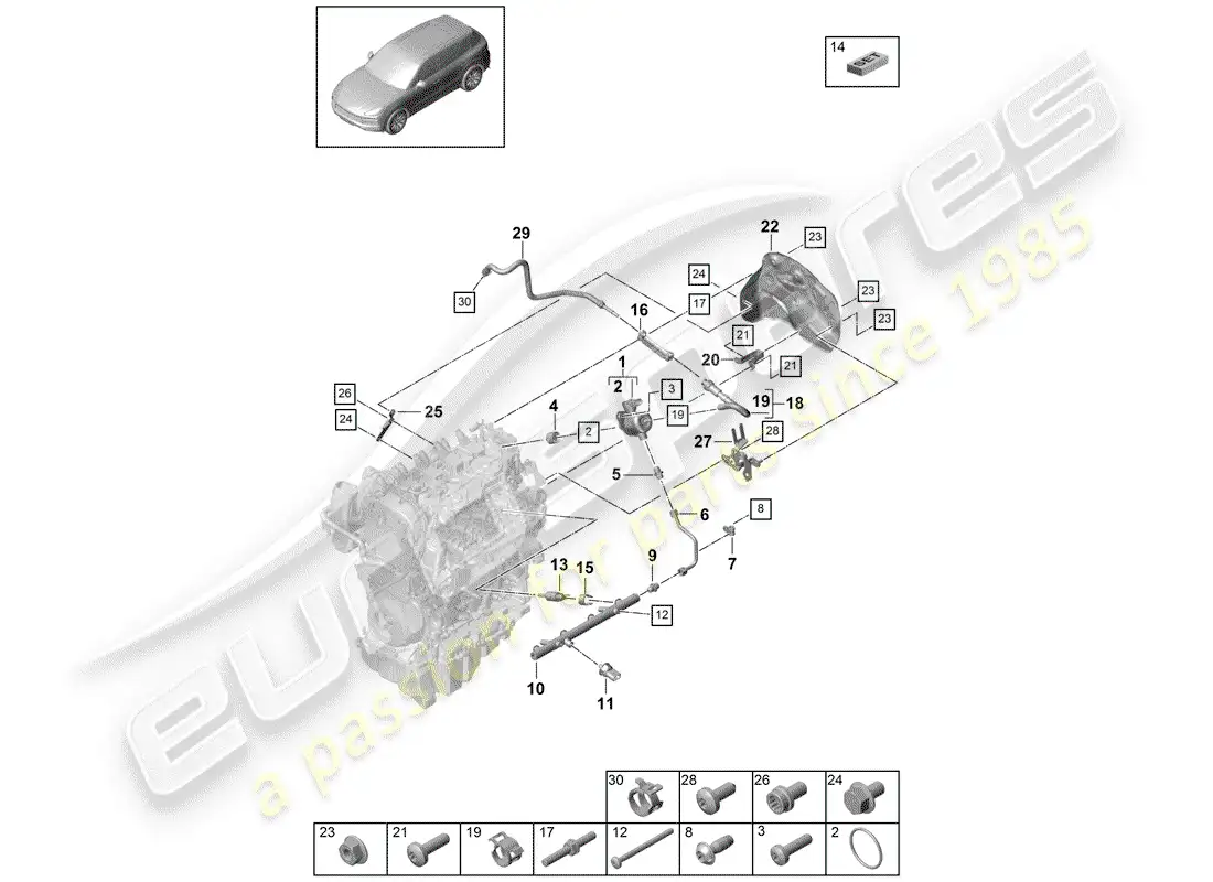 porsche 2020 (cayenne e3 9ya/9yb) fuel collection pipe parts diagram