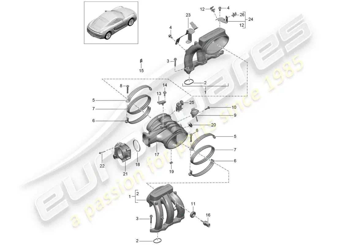 porsche 2014 (981 cayman) intake air distributor parts diagram