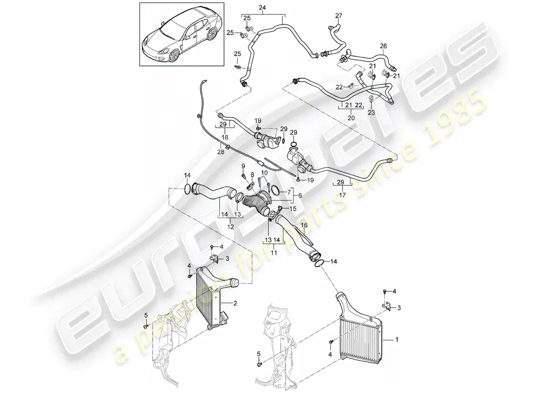 porsche 2012 (panamera 970) charge air cooler parts diagram